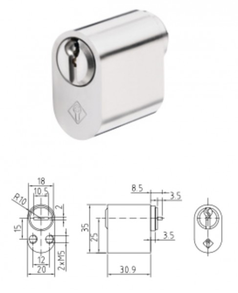 ABUS Ovalzylinder 457-2 Scandinavienzylinder Ruko 30 mm außen mit 3 Schlüssel