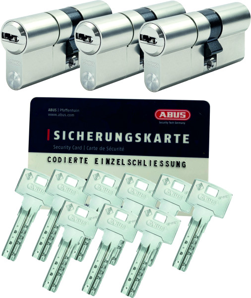 ABUS Bravus3000 MX 3er Set gleichschließender Doppelzylinder mit 9 Schlüssel
