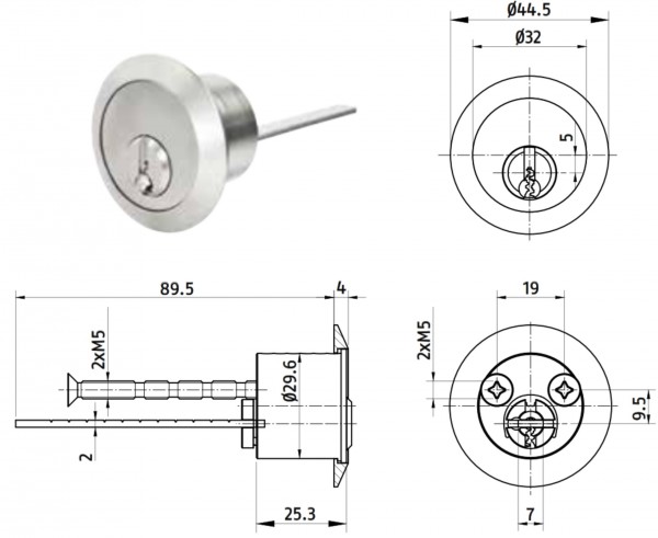 ABUS Rundzylinder L01 D=32mm für Lips-Kastenschlösser und Garagentore