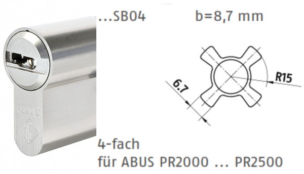 ABUS Bravus Doppelzylinder mit 4-fach Schließbart SB04 für ABUS Panzerriegel PR2000 PR2500