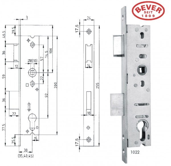 BEVER 1022 "Scuteus", mit Fallenverriegelung, Riegelausschluss 22mm