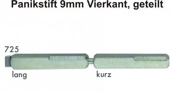 Panikstift 9mm Vierkant, geteilt