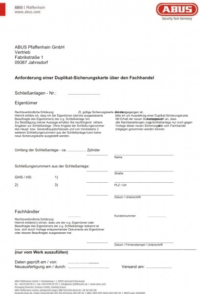 ABUS Bravus Ersatzsicherungskarte, auch für Wavy Line (Pro), Integral,