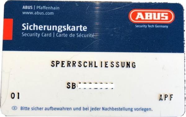 Bravus Nachschlüssel zu Sperrschliessung SB