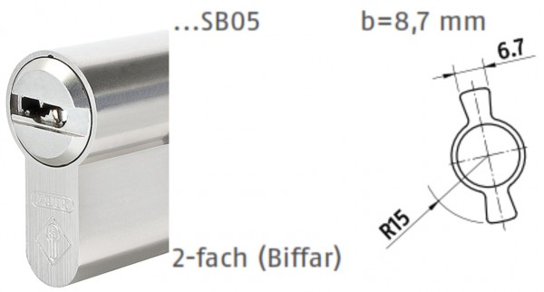 ABUS Bravus MX Modular Doppelzylinder mit 2-fach Schließbart (SB05) für Biffar-Türen inkl. Langschlü