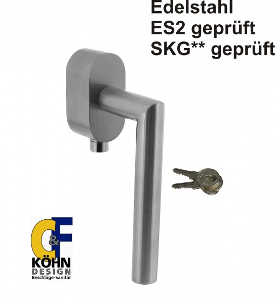 C&F Köhn abschließbarer Fenstergriff ES2 geprüft L-Form V2 Edelstahl SKG** geprüft